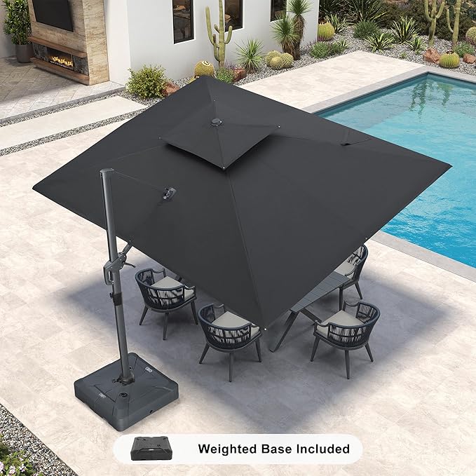 PURPLE LEAF 9' x 12' Cantilever Patio Umbrella Outdoor Umbrella with 280lbs Base Large Rectangular Windproof Offset Umbrella for Pool Deck Garden, Graphite Grey