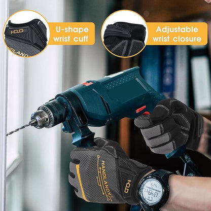 HANDLANDY Work Gloves for Men & Women, Utility Mechanic Working Gloves Touch Screen, Flexible Yard Work Gloves