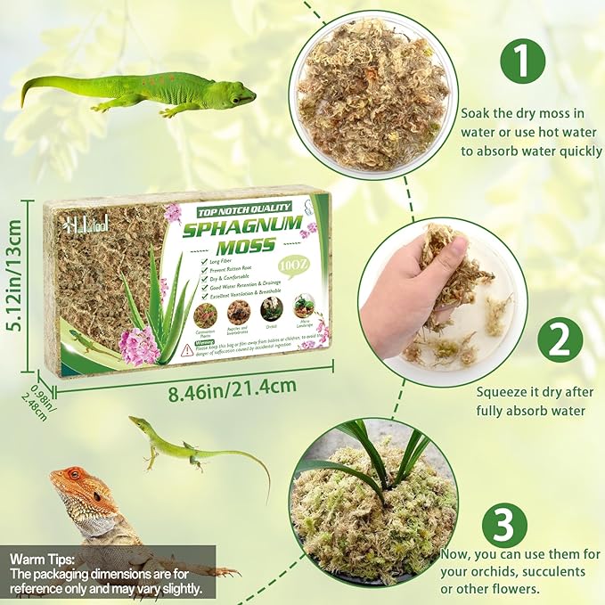 Halatool 10OZ Orchid Moss Sphagnum for repotting, 14QT Dried Sphagnum Moss for Plants Indoor, Maintain Air Humidity and Improve Soil Acidity, Natural Media for Orchid Plant Growth