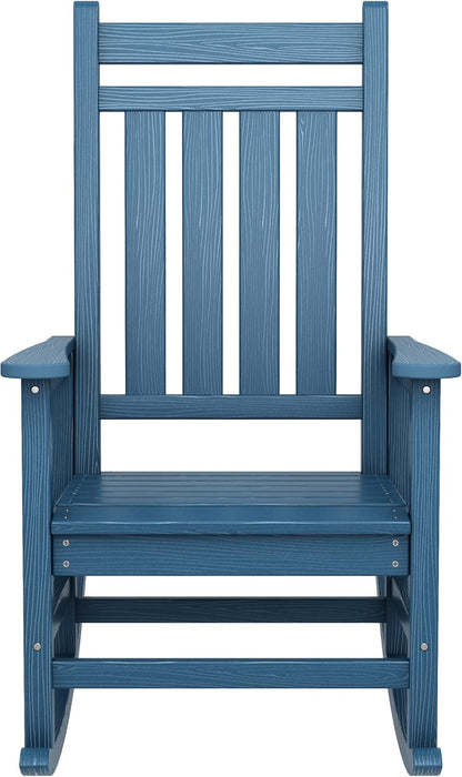 SERWALL Oversized Rocking Chair, Outdoor Rocking Chair for Adults, All Weather Resistant Porch Rocker for Lawn Garden, Blue