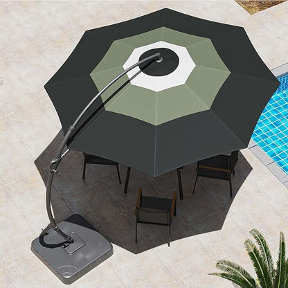 LAUSAINT HOME Outdoor Patio Umbrella with Base, 11 FT Deluxe Curvy Cantilever Umbrella Heavy Duty Offset Hanging Umbrella with 360° Rotation for Market, Pool, Garden, Backyard(Gradient Green)