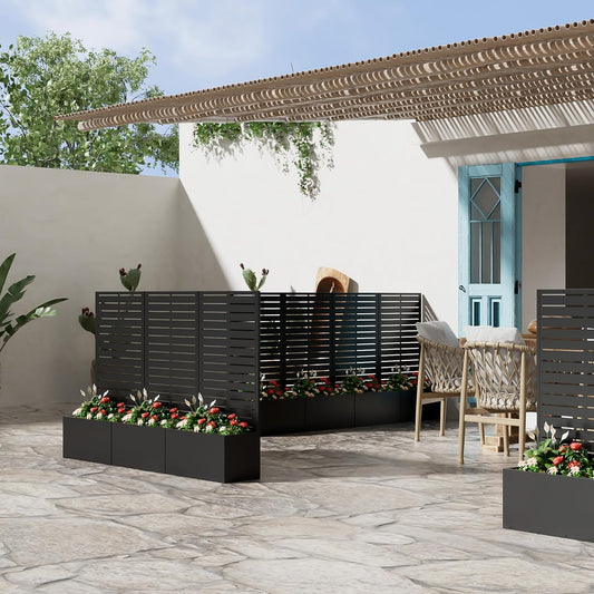 Casaphoria Metal Raised Garden Bed, 47"x24"x12" Planter Box for Climbing Plants, Vegetables & Vines, Features Drainage Holes and Privacy Screen (Black-Louvered)