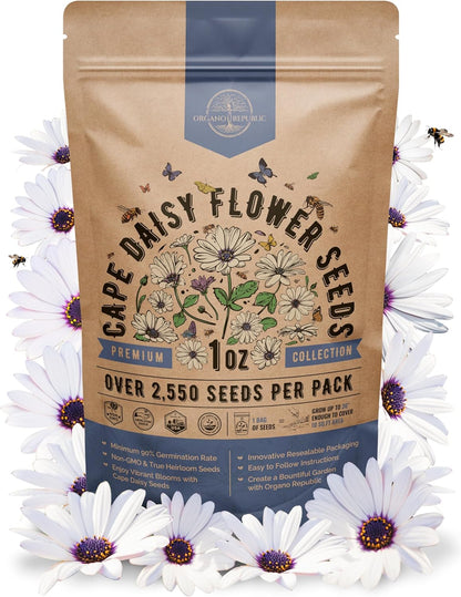 Cape Daisy Flower Seeds Pack 1 oz - Over 2,550 Non-GMO Heirloom Cape Daisy Seeds for Planting, Perennial Flowers in Individual Seed Packet, Seed for Planting Home Garden Indoor & Outdoor Gardening