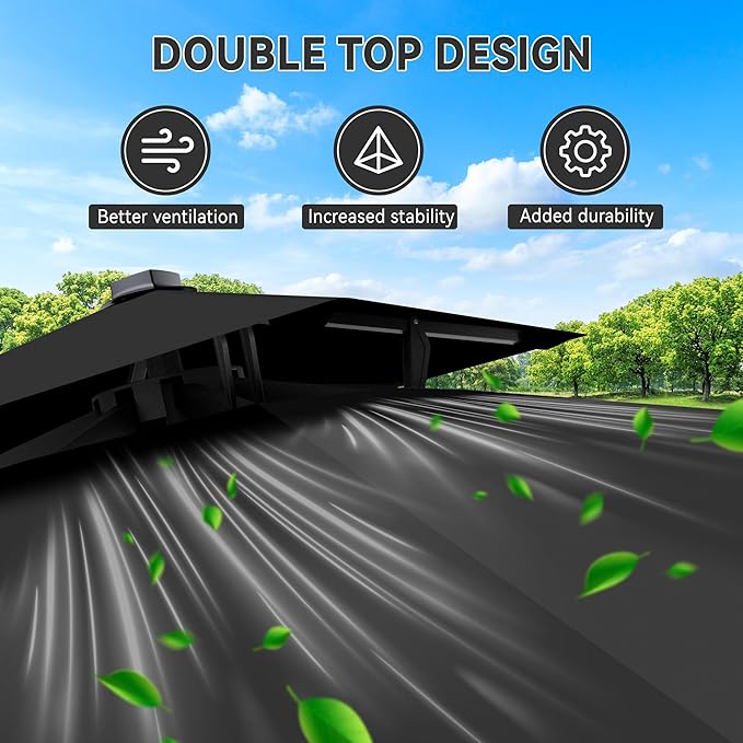 10' X 10' Cantilever Patio Umbrella Outdoor Heavy Duty Double Top Windproof Square Offset Umbrellas with 360-degree Rotation for Pool Deck Backyard, Black