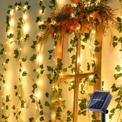 Brizled Solar Vine String Lights, 33ft 100 LED Solar String Lights, 8 Modes Artificial Ivy Leaf Solar Plant Vine Lights, Outdoor Ivy Fairy Lights for Outside Wedding Garden Fence Wall Hanging Decor