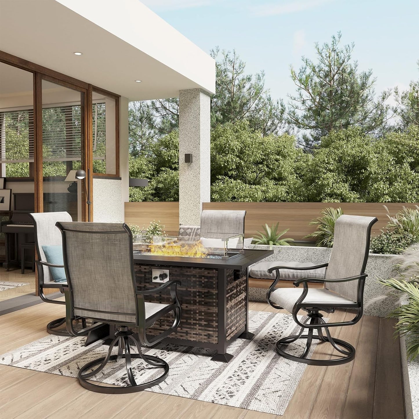 Amopatio Patio Swivel Chairs Set of 4, Outdoor Swivel Rocker Dining Chairs with All Weather Textilene High Back & Metal Frame, for Backyard Deck Lawn Garden, Light Gray