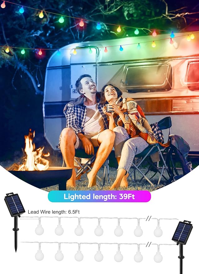 Brightown Solar Lights Outdoor Waterproof, 2 Packs Total 39Ft 120 LED Globe Solar String Lights for Outside, 8 Modes Outdoor Solar Lights for Yard Balcony Patio Tree Canopy Party (Multicolor)