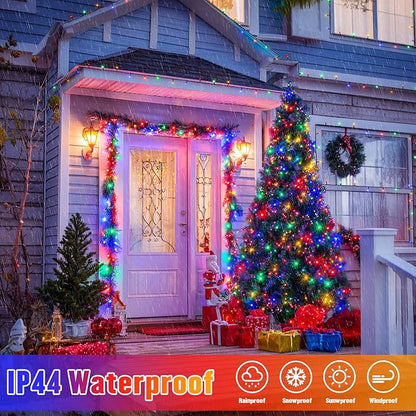 JMEXSUSS 2 Pack Solar String Light 100LED 32.8ft 8 Modes Solar Christmas Lights Waterproof for Gardens, Wedding, Party, Homes, Christmas Tree, Curtains, Outdoors (Multicolor)