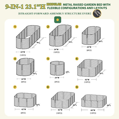 MUPATER Galvanized Raised Garden Bed 8x2x2ft, 9-in-1 Metal Raised Planter Box Oval with 2 Aluminum Support Rods,Outdoor for Vegetable, Flower, Backyard and Patio, Gray