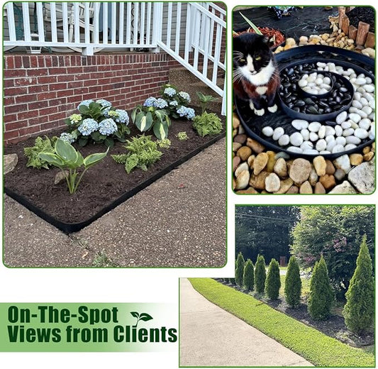 No Dig Durable Garden Landscape Edging Kit, 2 Inch Tall Black Plastic Lawn Border with 72pcs Anchoring Spikes for Landscaping, Flower Gardens, Lawn (60FT+72pcs Anchoring Spikes)