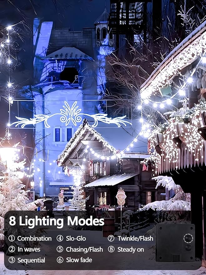 4 Pack 400 LED Solar String Lights for Outside, Solar Christmas Lights Outdoor with 8 Lighting Modes, Waterproof Green Wire Solar Powered Tree Light for Xmas Party Yard Garden Decorations (Cool White)