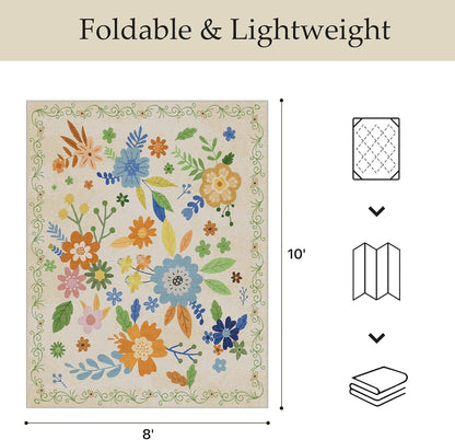 GENIMO Indoor Outdoor Area Rug 8' X 10' Waterproof, Washable Door Mat Non Shedding, Easy Cleaning Floral Outdoor Carpet for Patio, Entryway, Porch, Bathroom, Living Room, Bedroom, Backyard
