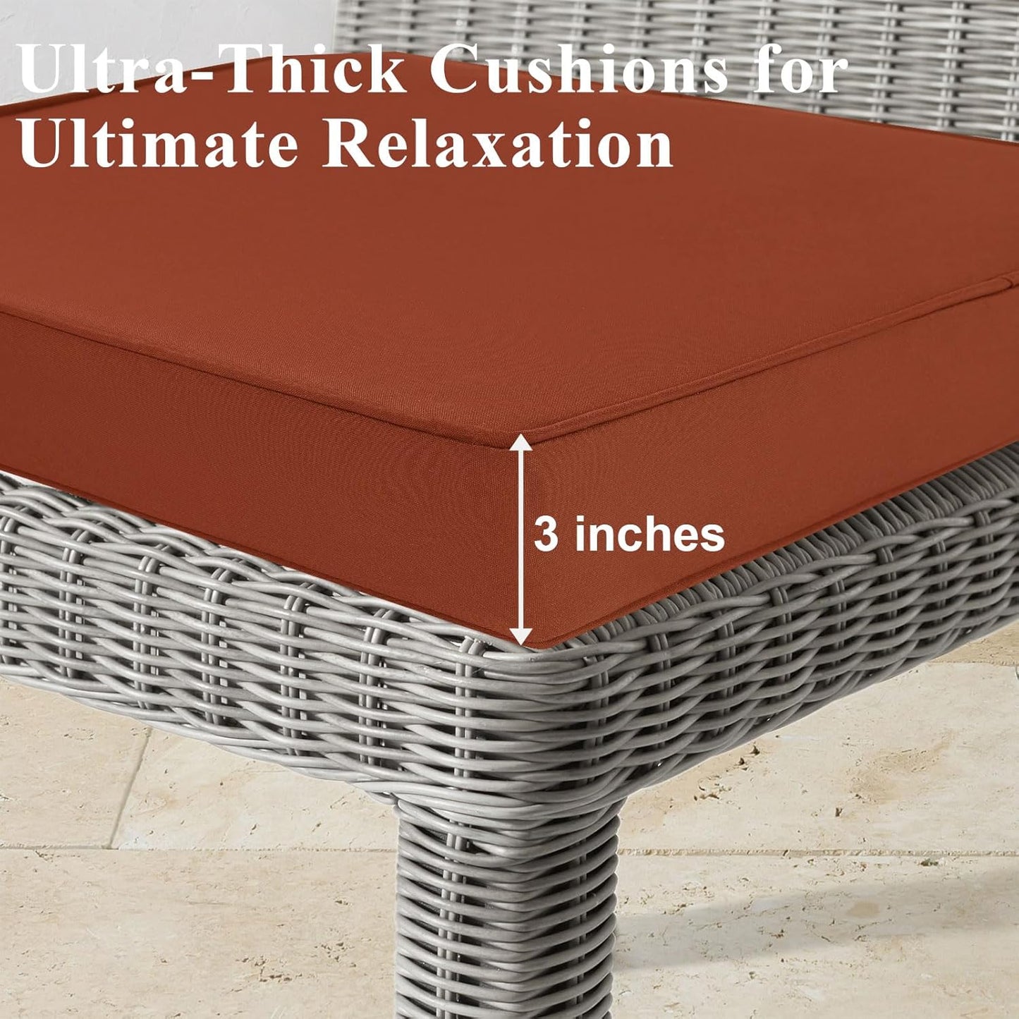 Outdoor Chair Cushions Set of 2 for Patio Furniture 18.5x16x3 Inch Waterproof Patio Chair Cushion 3 Year Color Fastness Rectangle Elastic Foam Garden Couch Pads with Ties and Handle,Spice