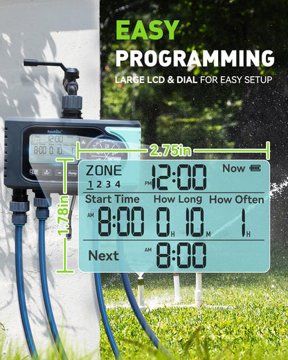 RAINPOINT Sprinkler Timer, 4 Outlets Hose Timers, 4 Zone Water Timer for Watering with Rain Delay/Manual/Automatic Timed Irrigation Controller System for Lawn