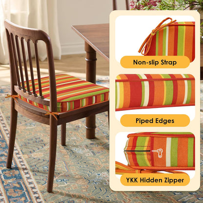 Outdoor Round Corner Seat Cushion, 17"x16"x2", Set of 4, Non Slip Seat Cushion Pads with Removable Cover for Patio Furniture, Garden Yard Lawn, Rainbow Stripe