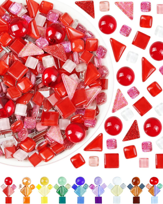 FIVEIZERO 420g Mosaic Tiles for Crafts - 280Pcs Glass Mosaic Kits, Mixed Shapes Mosaic Glass Pieces for Art, Irregular Tiny Mosaic Tile for DIY Projects, Home Decoration(Red)