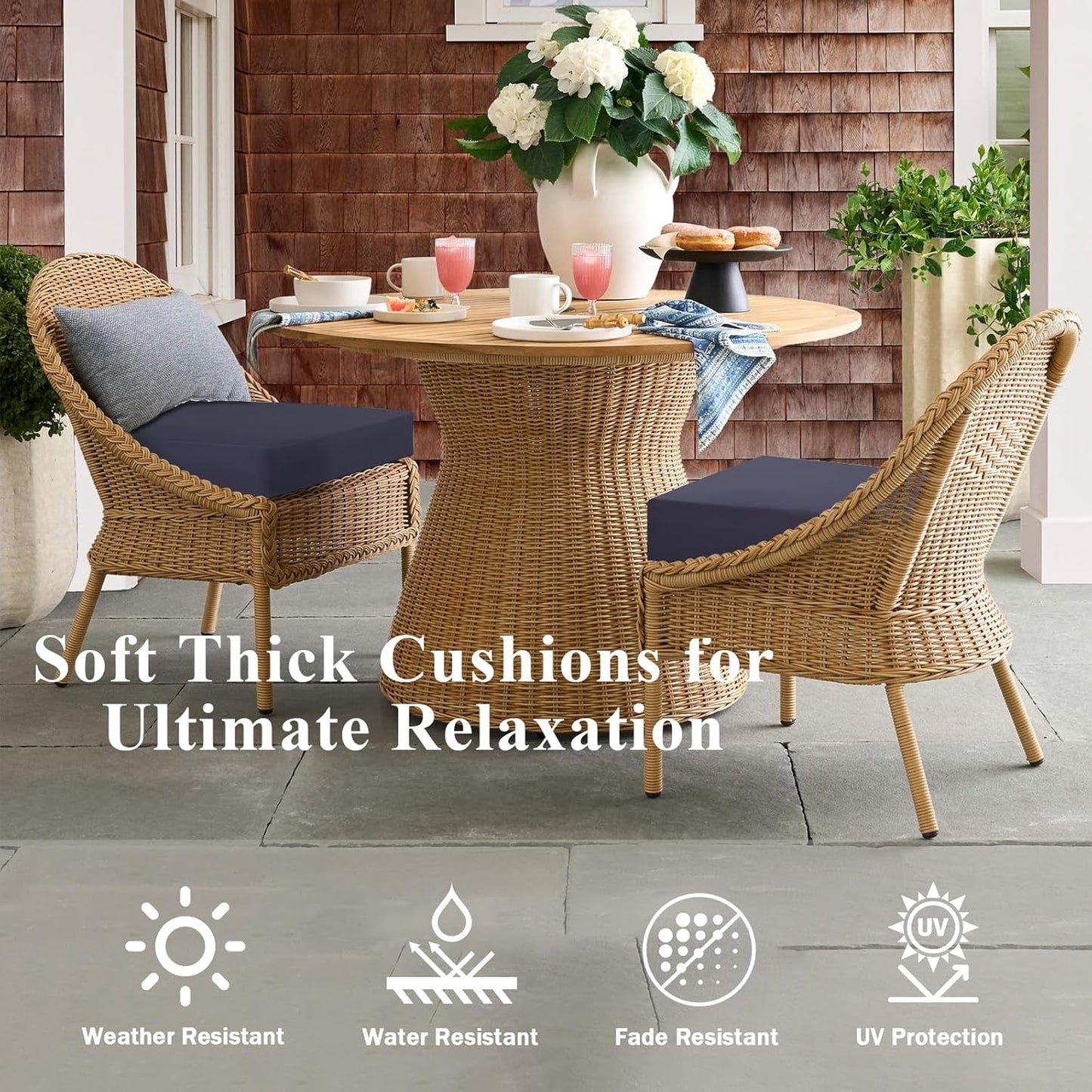 Outdoor Chair Cushions Set of 2, Waterproof Foam Patio Seat Cushions with Ties for Garden Sofa & Dining Furniture, 3-Year Color Fastness, 16x17x2 Inch, Grey