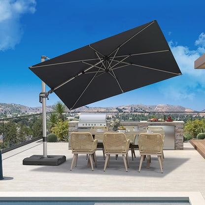 PURPLE LEAF 10' X 6.5' Left-right Tilting Patio Umbrella Outdoor Swivel Cantilever Umbrella Aluminum Offset Umbrella with Champagne Frame and 360-degree Rotation for Garden Deck Pool, Grey