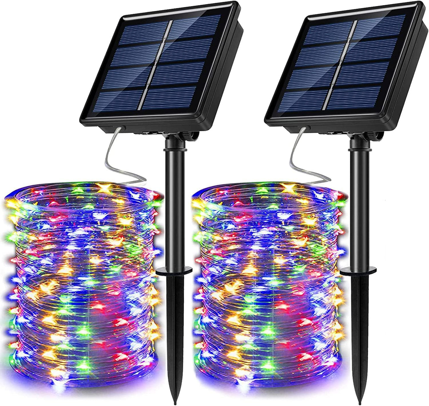 2 Pack Solar Powered Fairy String Lights Outdoor Waterproof 8 Modes Twinkle Christmas Decorations Lights, Each 33ft-100LED, 40ft-120LED, 66ft-200LED, 80ft-240LED, (Multicolor, 33)