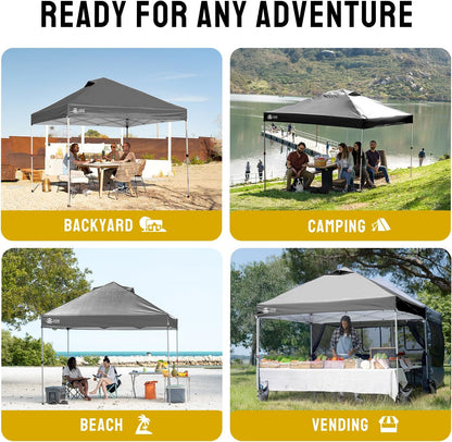 CROWN SHADES 12x12 Pop Up Canopy - Beach Tent with One Push Setup - Easy Outdoor Sun Shade Shelter for Events, Parties - Gazebo with STO-N-Go Cover Bag, Silver Coated Top, Grid Grey