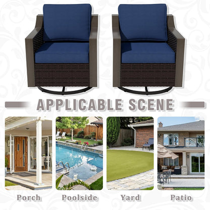 Outdoor Wicker Swivel Chair Set of 2, All-Weather Use Patio Rattan Chair with Removable Water-Resistant Cushion, Ideal for Porch, Backyard, Balcony, Poolside, Blue