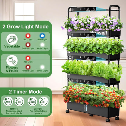 Growell Large Hydroponics Growing System Kit, 120 Pods Vertical Hydroponic Garden with 2 Light Modes Grow Light, Auto Circulating Water System, 48L Indoor Gardening System for Herb Vegetable Fruit