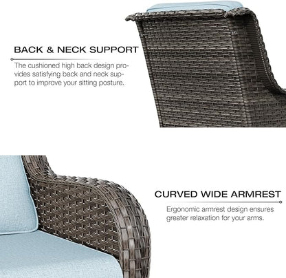 Joyside Outdoor Swivel Rocker Patio Chairs Set of 2 and Matching Side Table - 3 Piece Wicker Patio Bistro Set with Premium & Soft Fabric Cushions(Mixed Grey/Aqua)