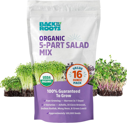 Back to the Roots 100% Organic 5-Part Salad Seeds | 1 Pound Non-GMO | Nutrient Dense, Easy to Grow, Rich in Fiber