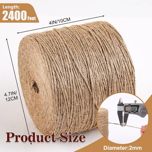 XSEINO 2400Feet Natural Jute Twine Strong Garden Twine Rope for Arts Crafts Gift Wrapping Gardening Tomato Climbing Plant Tie Floristry Packing Decor