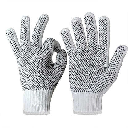 Evridwear Cotton Polyester String Knit Shell Safety Protection Work Gloves for Painter Mechanic Industrial Warehouse Gardening Construction Men & Women 12 Pairs, With Two Side dots, L Size