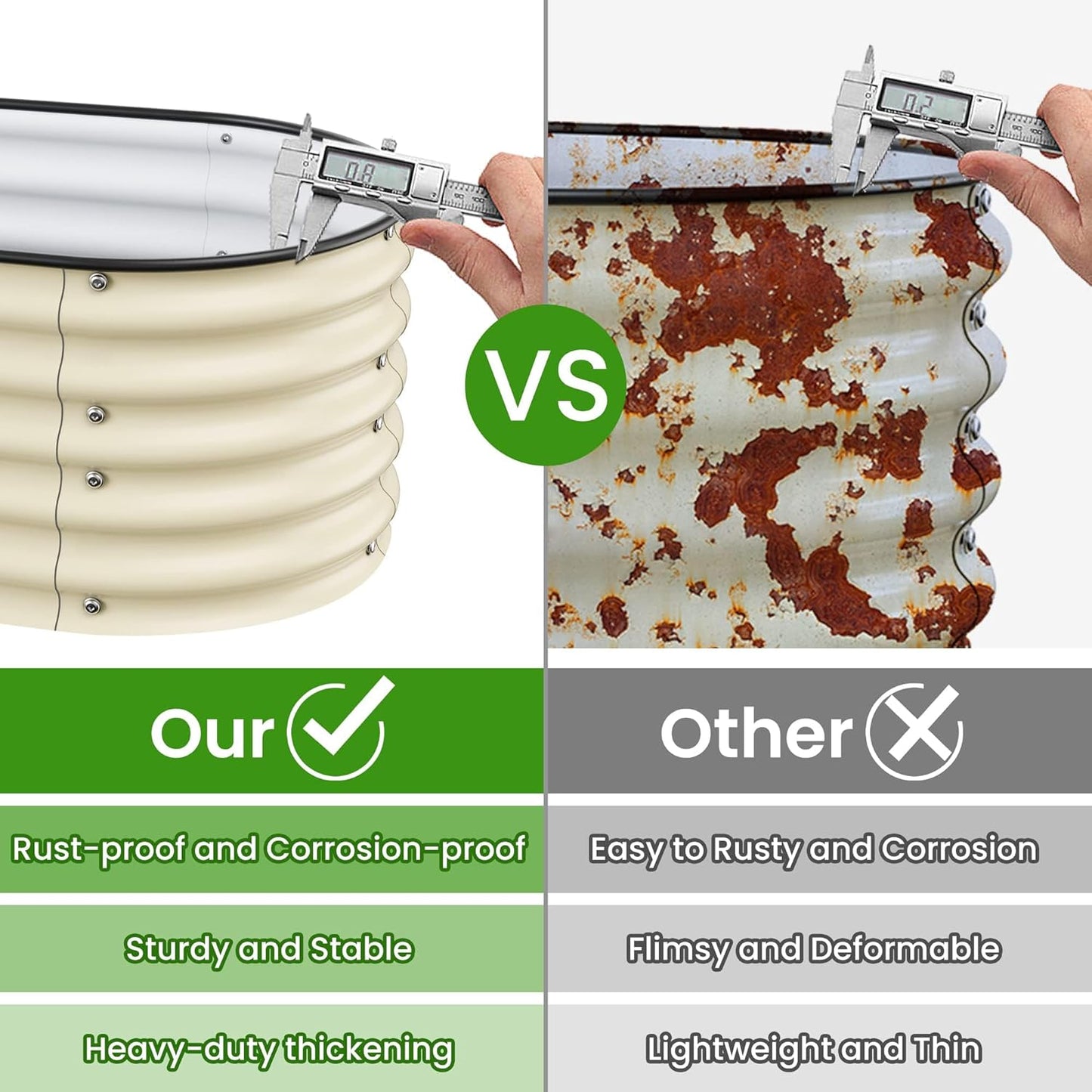 Raised Garden Beds 8 X 2 X 1.4Ft, Galvanized Raised Garden Beds Outdoor Planter Box for Vegetables, Gardening, Flowers, Fruits etc (Ivory)