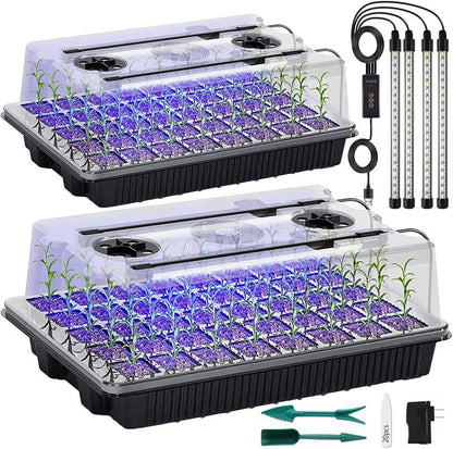Seed Starter Tray with Grow Light, 2 Packs 80 Cells Seed Starting Kit, Reusable Seedling Starter Trays with Humidity Dome, Plant Germination Trays for Indoor Seed Starter Kit, Black