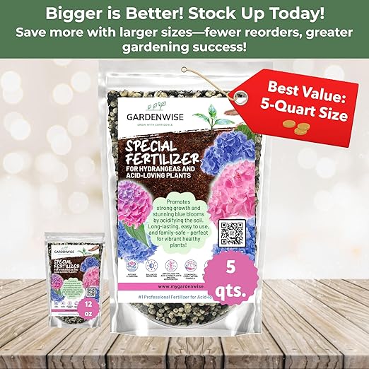 Slow Release Hydrangea Fertilizer with Iron & Sulfur – Indoor & Outdoor Soil Acidifier for Miracle Growth (5 qt)