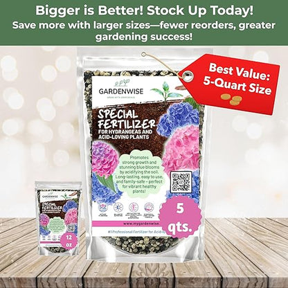 Slow Release Hydrangea Fertilizer with Iron & Sulfur – Indoor & Outdoor Soil Acidifier for Miracle Growth (5 qt)