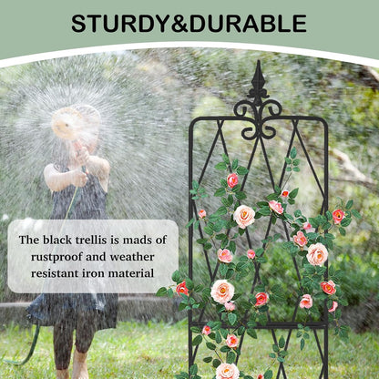 Garden Trellis for Climbing Plants Outdoor, Metal Garden Trellises, Decorative Garden Fencing Flower Trellis with Durable Powder Coating for Vines Plant Rose, Vegetable Support, Black (4, Pattern-A)