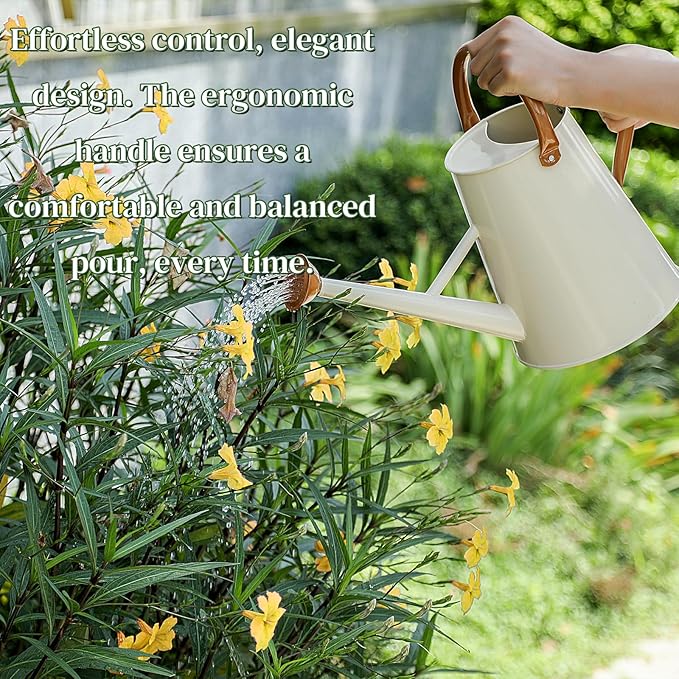 Metal Watering Can with Removable Spout, 1.5 Gallon Large Watering Cans for Plants, Galvanized Steel Gardening Water Can for Indoor & Outdoor Use, Watering Pot with Ergonomic Movable Handle(White)