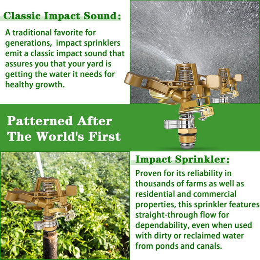 Ferraycle 30 Pieces 1/2 Inch Brass Impact Sprinkler Head with Nozzles Heavy Duty Adjustable 0-360 Degrees Impulse Sprinkler Head Lawn Watering for Yard Irrigation