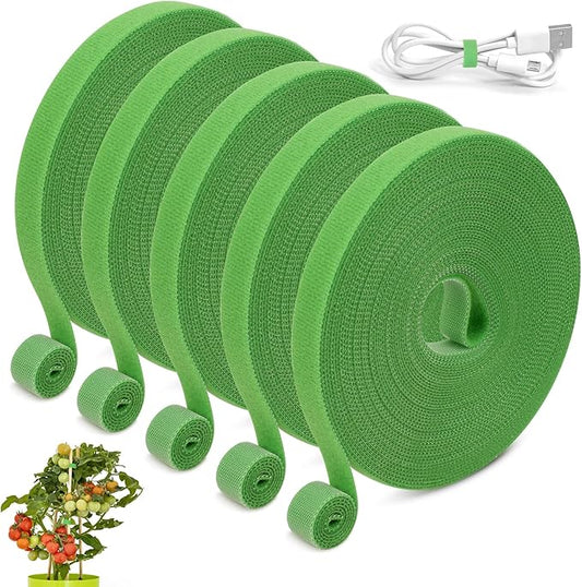 5 Rolls 165 Ft Green Plant Tape for Climbing Plants, 1/2 Inch Reusable Plant Stretch Ties, Adjustable Tomato Plant Supports, Plant Twist Ties for Gardening, Home, Office