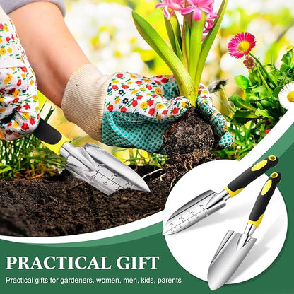 Honoson Garden Hand Trowel Transplant Trowel with Measurements Aluminum Alloy Planting Tools with Rubber Handle Small Gardening Hand Tools Shovels for Gardening Cultivating Transplanting Supplies