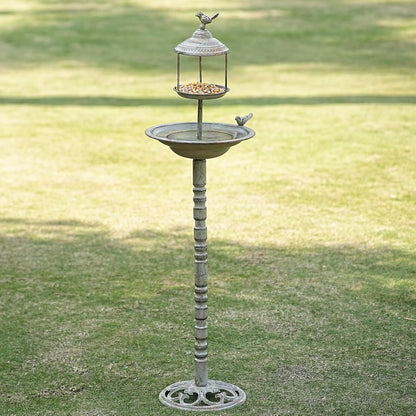 44.5" H Outdoor Metal Bird Bath Combo, Metal Bird Bath Bowl and Bird Feeder 2 in 1 Garden Yard Decoration