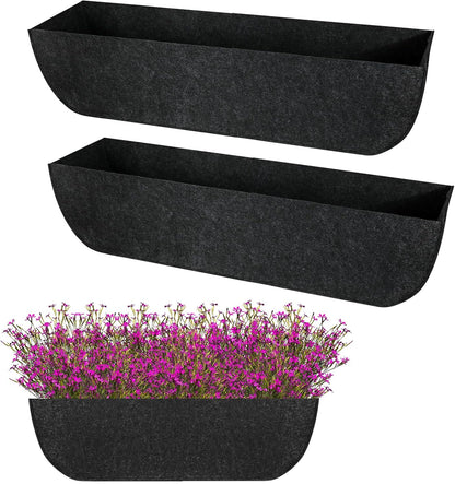 2-Pack 36in Planter Liners - Breathable Felt Hanging Basket and Window Box Liners - Prevent Root Suffocation and Bird Damage - Black