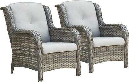 Rilyson Patio Chairs Outdoor Wicker Chair - Rattan Dining Chairs Porch Chairs Outside Club Chairs with High Back and Deep Seating(Mixed Grey/Grey)