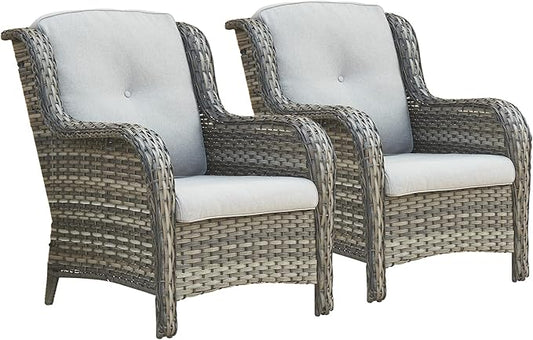 Rilyson Patio Chairs Outdoor Wicker Chair - Rattan Dining Chairs Porch Chairs Outside Club Chairs with High Back and Deep Seating(Mixed Grey/Grey)
