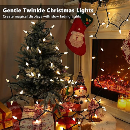 Brizled Gentle Twinkle C5 Christmas Lights, 33ft 100 LED Christmas String Lights, Connectable 120V Warm White Xmas Tree Light Indoor Outdoor Twinkle Xmas Light for Tree Home Holiday Wedding Decor