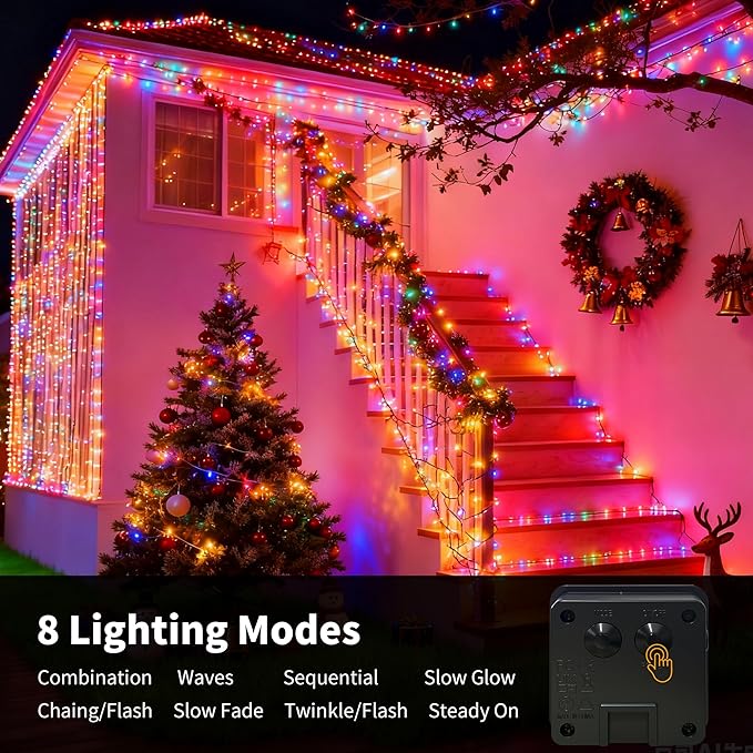 [4 Pack] Solar String Lights Multicolored, 480 LED 157FT Solar Twinkle Light Outdoor with 8 Modes & Memory Function, Waterproof Chrismas Lights for Xmas Tree Party Decorations