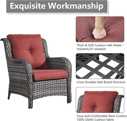 Rilyson Outdoor Patio Furniture Chairs Set - 4 Piece Wicker Rattan Patio Sectional Conversation Sets with 2 Chairs and 2 Ottomans for Porch Deck Balcony Garden(Mixed Grey/Red)