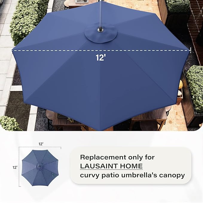 LAUSAINT HOME Beige Patio Umbrella with an Additional Navy Blue Replacement Canopy, 11 FT Deluxe Curvy Cantilever Umbrella Heavy Duty Offset Hanging Outdoor Umbrella with Base,