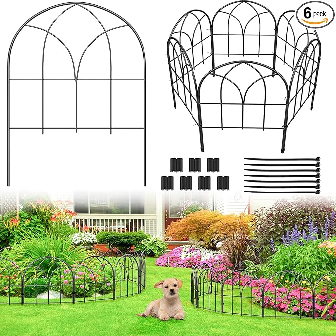 Small 12.55"*16.53" Decorative Garden Fencing Border, No Dig Fences Barrier, Black Metal Fence, Garden Edging Fence Panel, Dog Fence Outdoor for Yard, Flower Bed (6 Pcs)