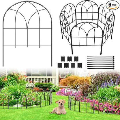 Small 12.55"*16.53" Decorative Garden Fencing Border, No Dig Fences Barrier, Black Metal Fence, Garden Edging Fence Panel, Dog Fence Outdoor for Yard, Flower Bed (6 Pcs)