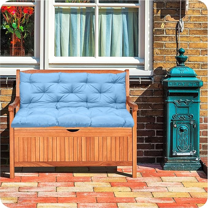 Swing Replacement Cushions with Backrest, 2 or 3 Seater Waterproof Non-Slip Overstuffed Swing Pad, Indoor/Outdoor Bench Cushion for Porch Chair Garden Furniture (Sky Blue, 40 * 71 in)